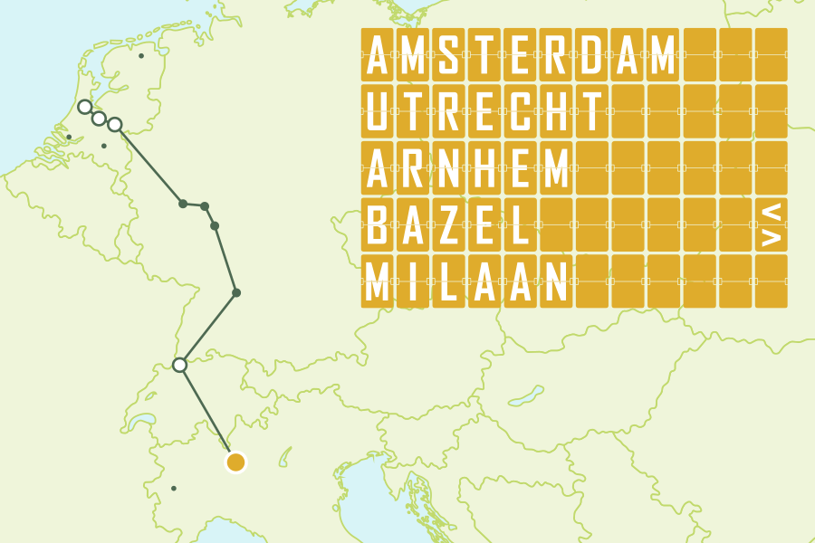 Treinroute Amsterdam, Utrecht of Arnhem naar Milaan via Bazel