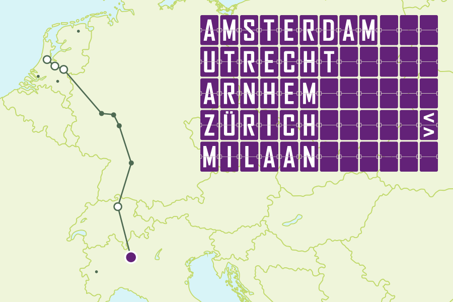 Nachttreinroute Amsterdam, Utrecht of Arnhem naar Milaan via Zürich