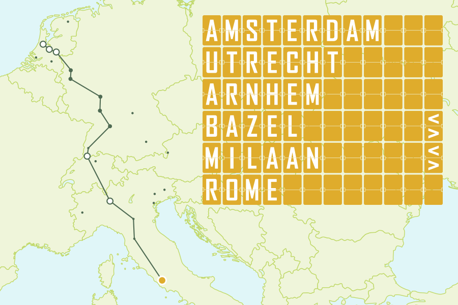 Treinroute Amsterdam, Utrecht of Arnhem naar Rome via Bazel en Milaan