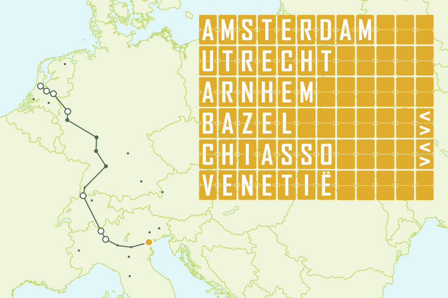 Treinroute Amsterdam, Utrecht of Arnhem naar Venetië via Bazel en Chiasso