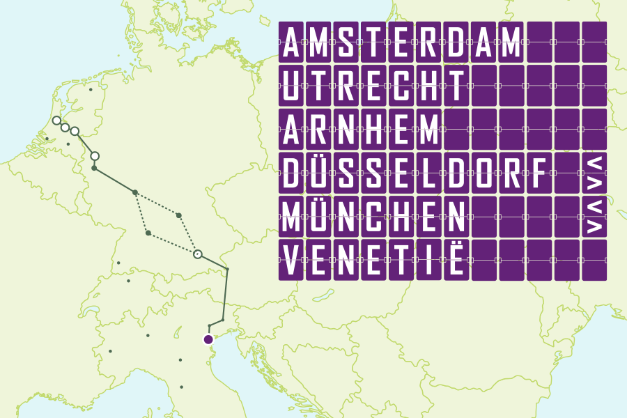 Nachttreinroute Amsterdam, Utrecht of Arnhem naar Venetië via München