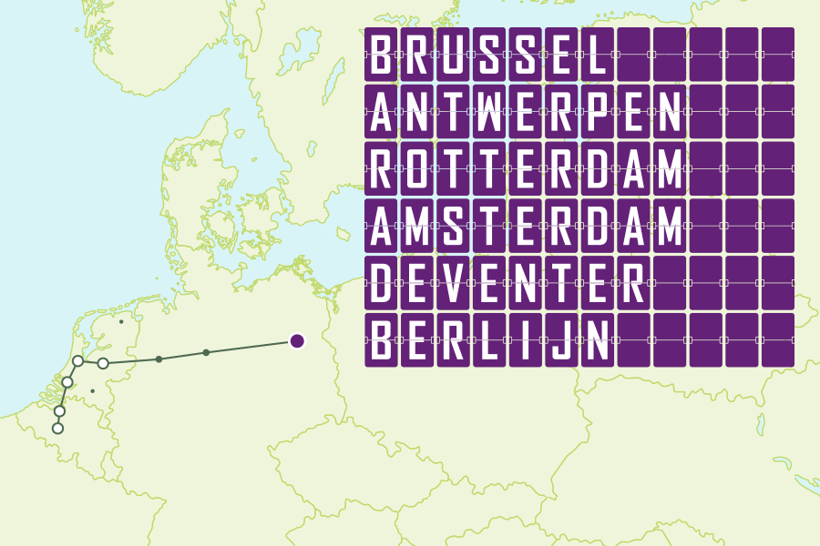 Nachttreinroute Brussel, Antwerpen, Rotterdam, Amsterdam of Deventer naar Berlijn